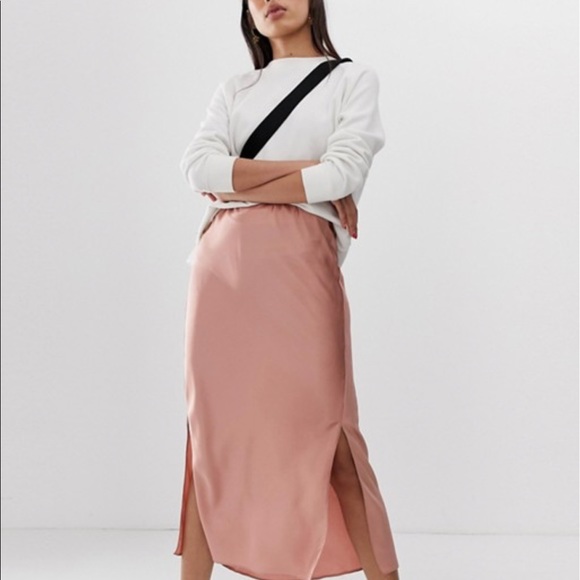 ASOS Satin Midi Skirt with Splits - Picture 3 of 5